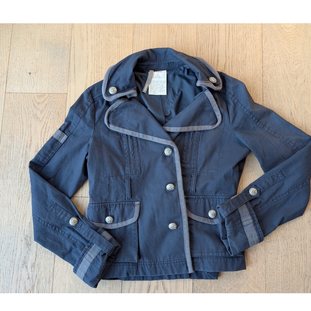 Plus Fours Blue Cropped Utility Military Style Nautical Jacket Silver Buttons‎ 8